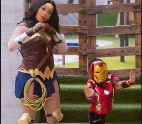 Toyin Lawani and her son dress up as 'Wonder Woman' and 'Iron man' for his 4th birthday