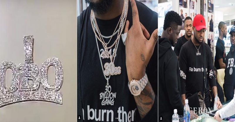 Davido Flaunts New "OBO" Diamond Necklace