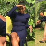 Simi Flashes Hot Legs In Navy Blue Dress