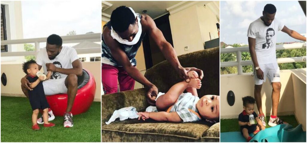 Dbanj Shares Photo Of Himself Changing His Son's Diaper