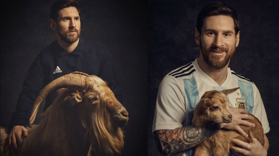 Lionel Messi poses with goats for photoshoot