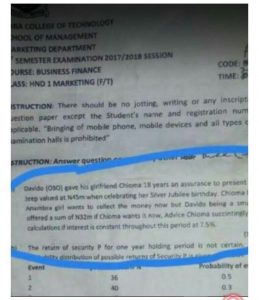 Davido And Chioma Get Featured In Yabatech's Marketing Department Exam Question