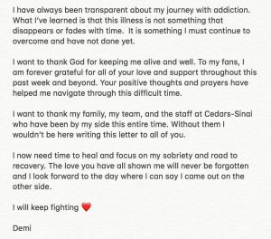 Demi Lovato Finally Speaks Since Her Drug Overdose Incident