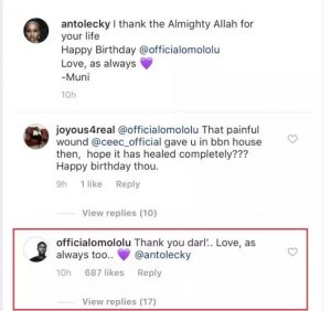 Lolu responds to Anto's birthday message to him