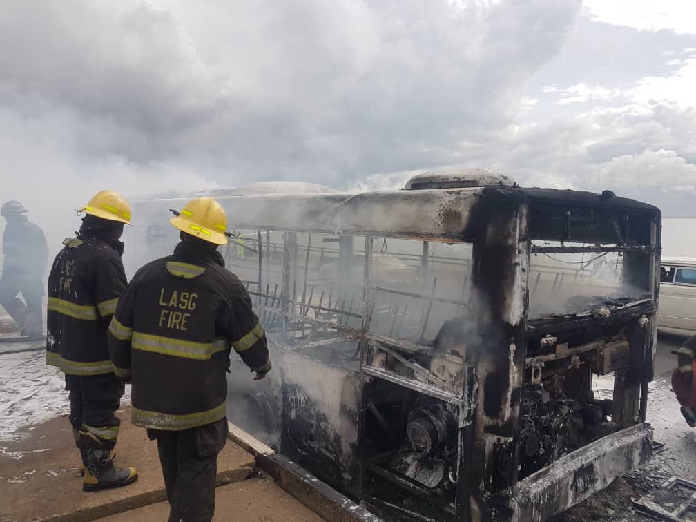 BRT Bus Caught Fire On The Third Mainland Bridge [VIDEO]