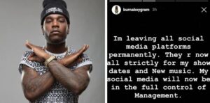 Burna Boy announces he’s leaving social media after he was called out