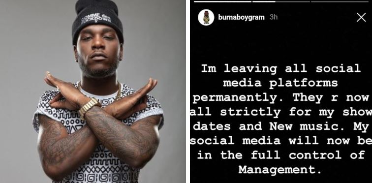 Burna Boy announces he’s leaving social media after he was called out