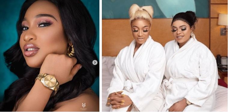 Tonto Dikeh and Bobrisky pose in matching bathrobes (Photos)