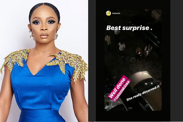 Toke Makinwa rounds off her 35th birthday celebration by surprising her P.A with a car