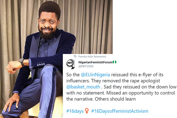 Basket has allegedly been dropped as an influencer over a joke he made about Nigerian women getting raped.