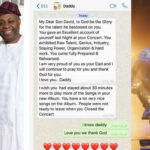 Davido's dad, Chief Adeleke pens lovely message to his son to congratulate him for his successful concert.