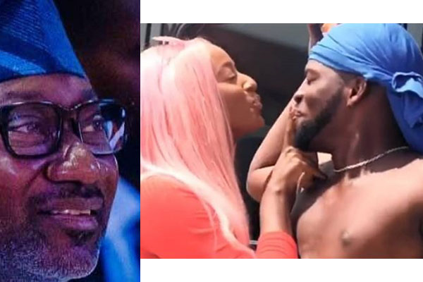 Femi Otedola reacts as his daughter, DJ Cuppy kisses Brodashaggi