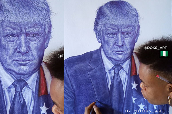 Young Nigerian Artist catches Donald Trump's attention on Twitter but gets a rather unexpected kind of reply