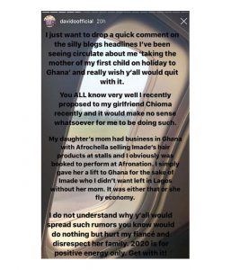 Davido addresses bloggers who claimed he went on a vacation to Ghana with Imade's mum, Sophia Momodu