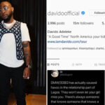 Davido tops the list of nigerian celebrities on Instagram as he hits 15million Instagram followers