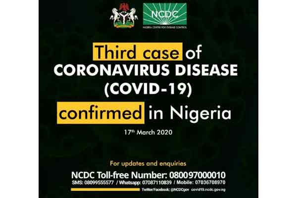 3rd case of Coronavirus confirmed in Nigeria