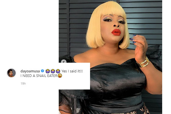 Nollywood actress, Dayo Amusa Needs a Snail Eater