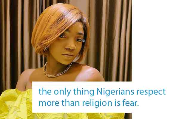 Simi: the only thing Nigerians respect more than religion is fear.