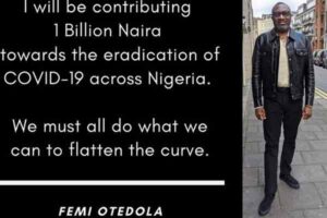 The Billionaire with the big bag, Femi Otedola just announced his donation of N1Billion toward eradication of covid-19 from Nigeria