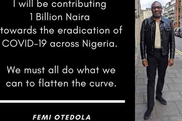 The Billionaire with the big bag, Femi Otedola just announced his donation of N1Billion toward eradication of covid-19 from Nigeria