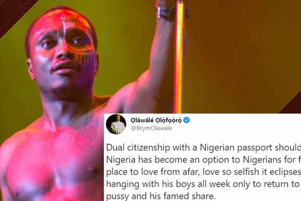 Brymo calls for cancellation of Dual citizenship