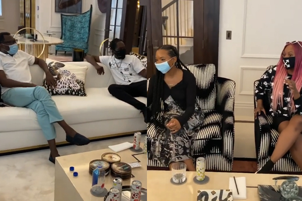 Billionaire businessman, Femi Otedola hosts, Mr Eazi, Temi, and Dj Cuppy in his London home