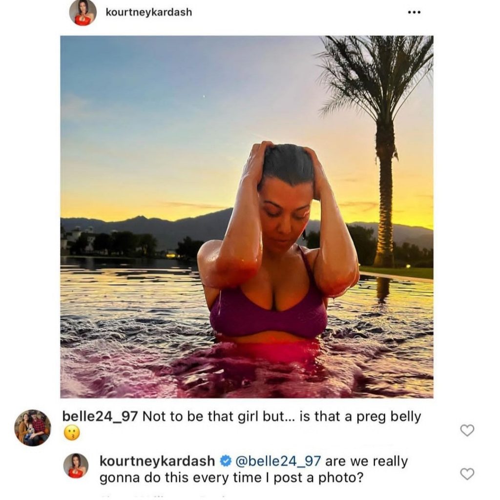 Kourtney Kardashian Reacts to Comment Asking Whether She’s Pregnant