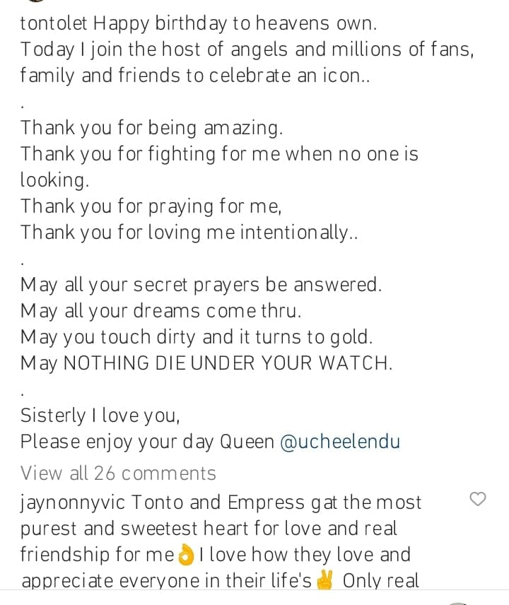 Tonto Dikeh appreciates Uche Elendu on her birthday