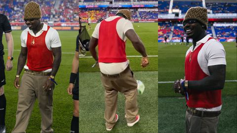 Afrobeats artist Asake at MLS soccer game coin toss