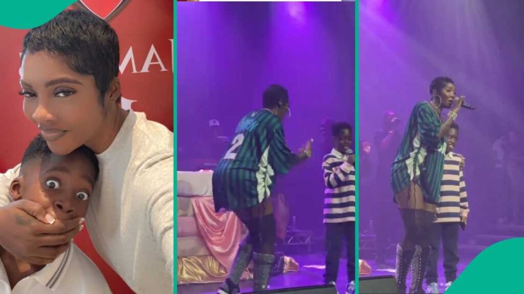 Tiwa Savage’s son Jamal rapping to her latest song at a live event in London