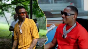 Wizkid on a video call with Tanzanian singer Juma Jux, laughing as they talk about married life and African music culture.