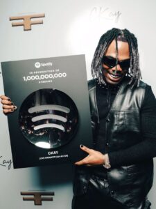 CKay celebrating as Love Nwantiti reaches 1 billion streams on Spotify.