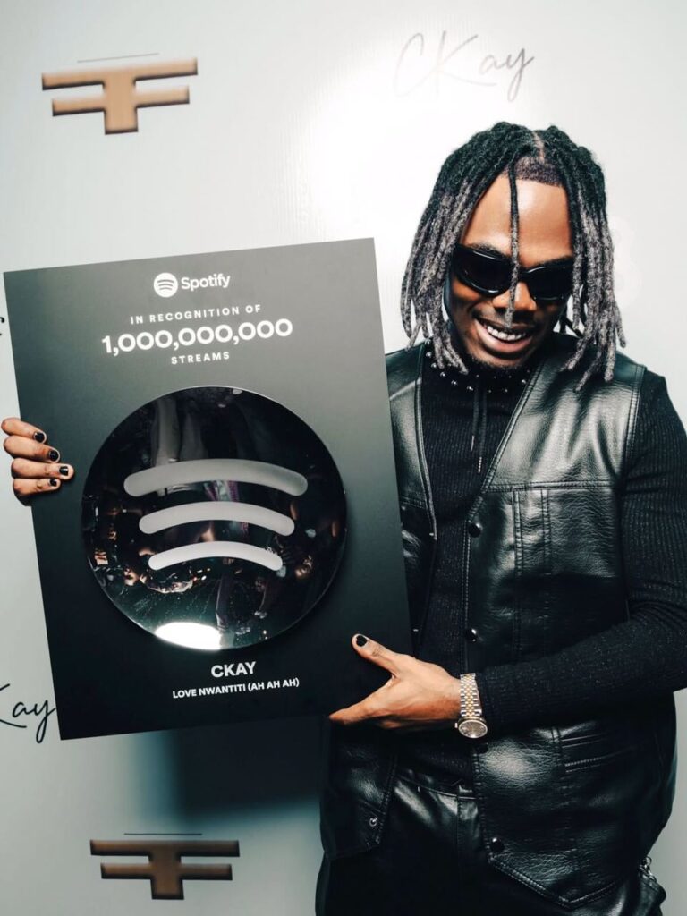 CKay celebrating as Love Nwantiti reaches 1 billion streams on Spotify.