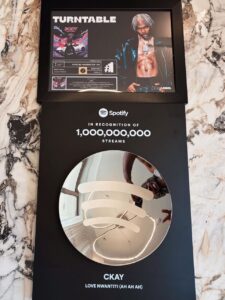 CKay celebrating as Love Nwantiti reaches 1 billion streams on Spotify.