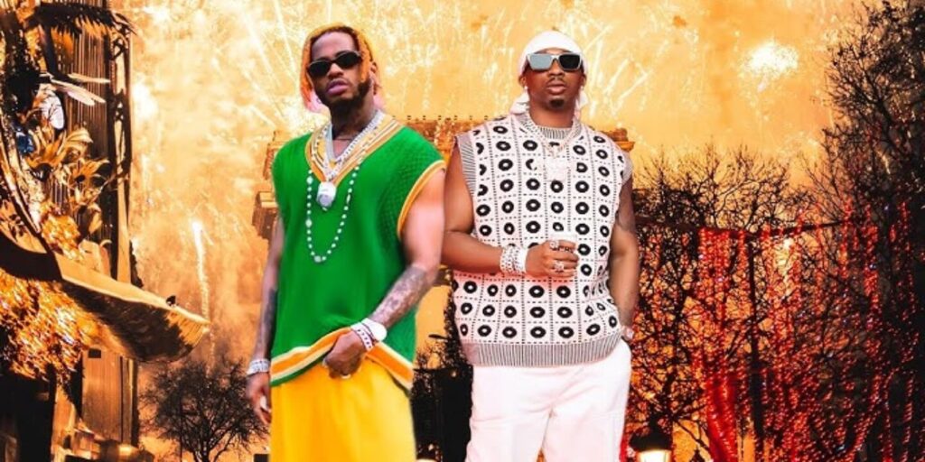 Juma Jux and Diamond Platnumz posing together ahead of Lagos show