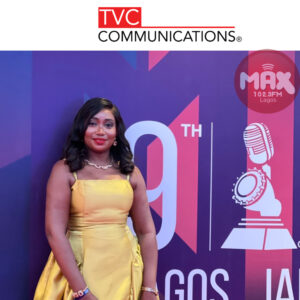 Victoria Abiola Ajayi on stage presenting awards at AFRIMA 2026 in Lagos, Nigeria.