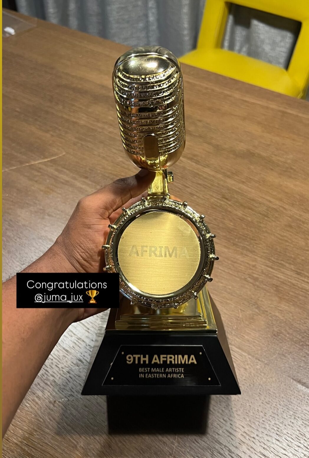 Juma Jux on stage after winning Best Male Artiste in Eastern Africa at AFRIMA.