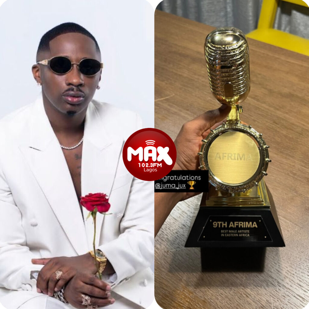 Juma Jux on stage after winning Best Male Artiste in Eastern Africa at AFRIMA.