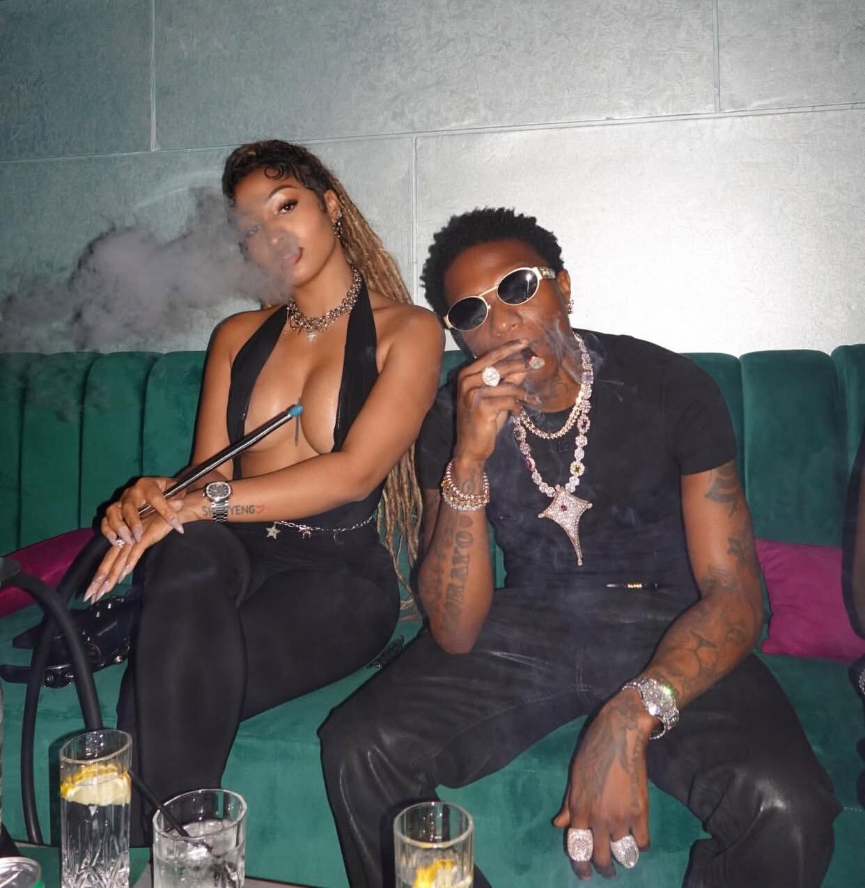 Shenseea enjoying fufu and okro served by Wizkid, sharing a joyful moment during their meet-up.