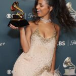 Tyla holding her Grammy award after winning Best African Music Category at the 68th Grammy Awards 2026.
