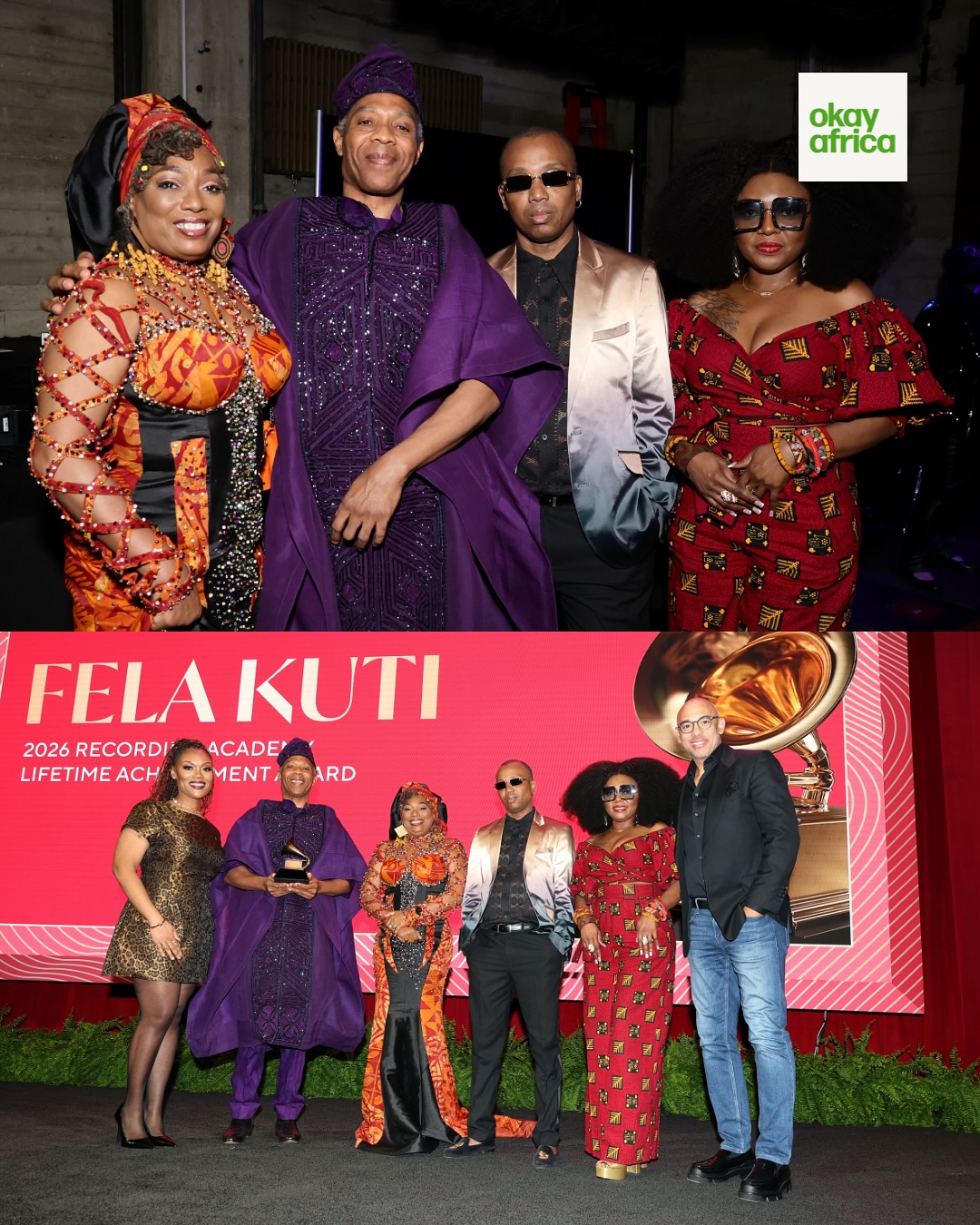 Fela Kuti receiving posthumous recognition with the Fela Kuti lifetime achievement Grammy for his contribution to Afrobeat.