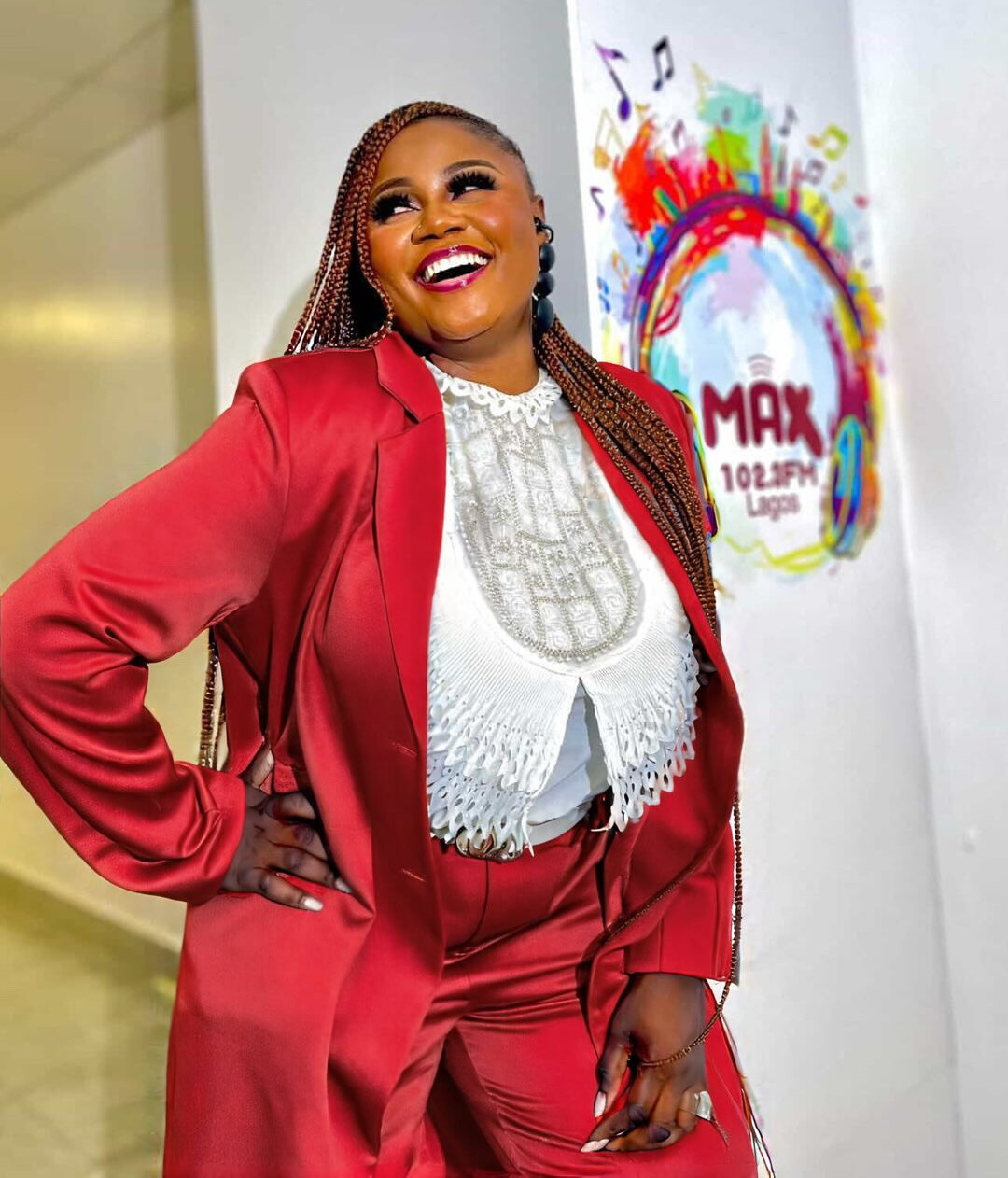 Honey Ojukwu in the studio at Max FM preparing to host the Max Breakfast show with Westy Baba.