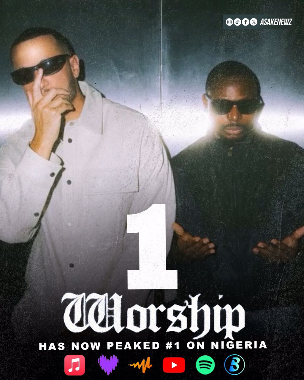 Asake and DJ Snake trending at number one on Nigeria music charts.