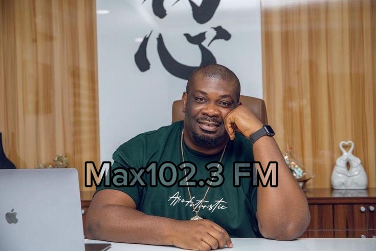 Don Jazzy in a recording studio producing Afrobeats hits for Mavin Records artists.