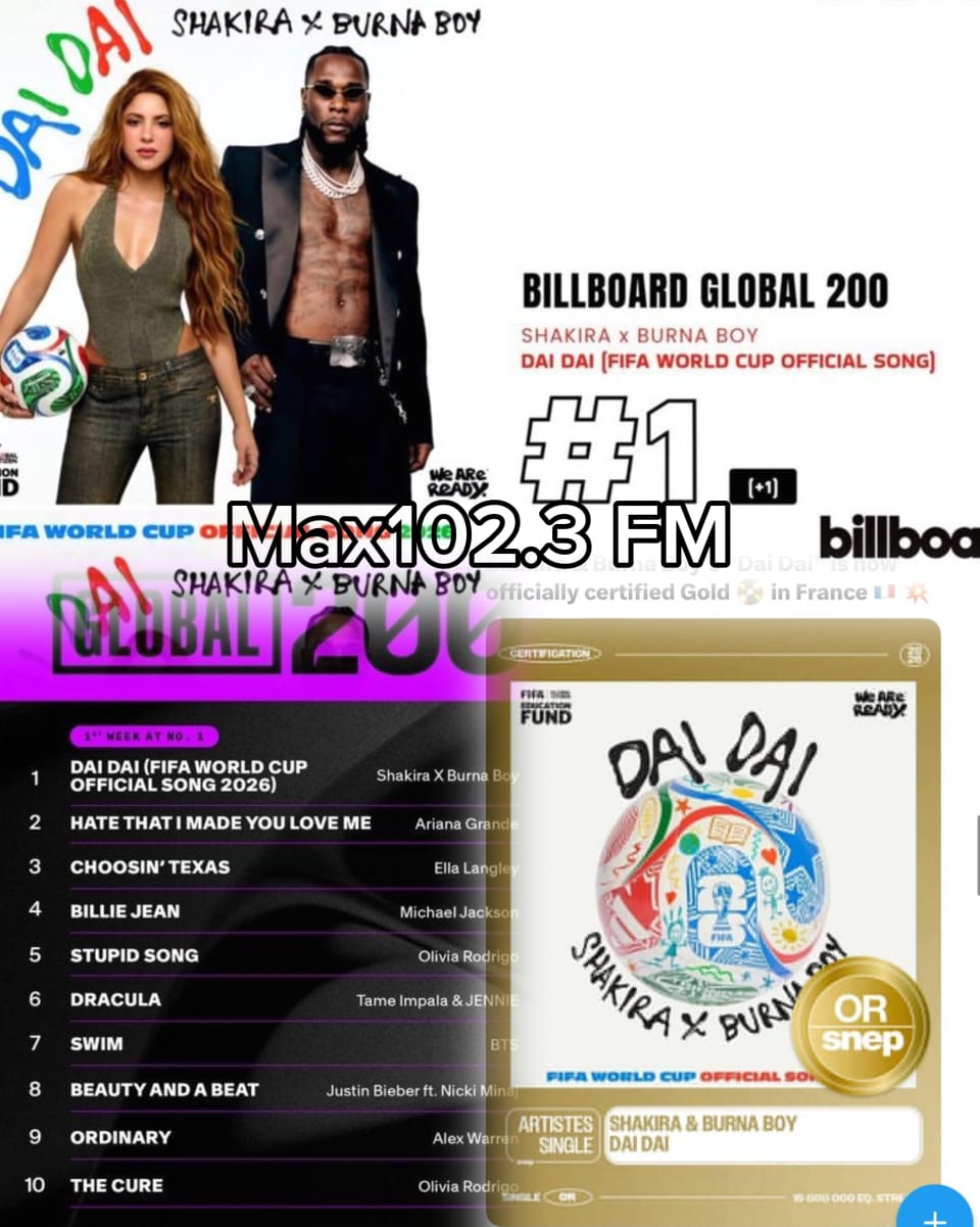 Burna Boy and Shakira celebrate the global success of their hit collaboration DAI DAI.