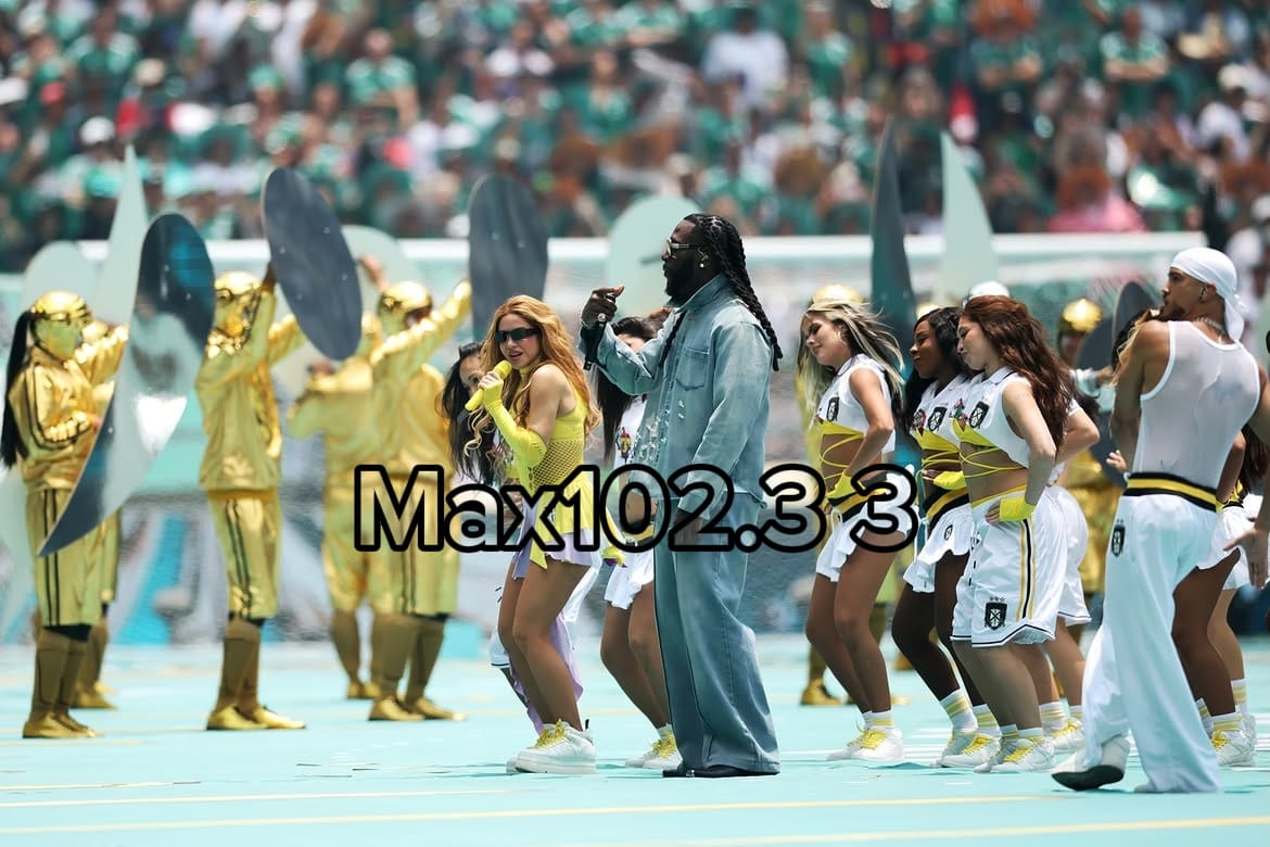 Burna Boy performs on stage ahead of the FIFA World Cup 2026 Final halftime show alongside Shakira.