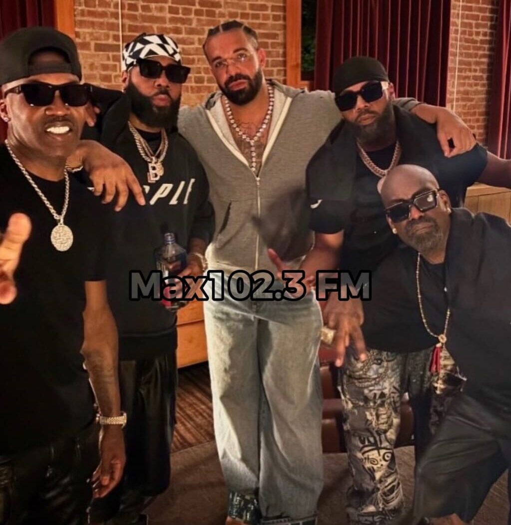 Drake honours legendary R&B group Jagged Edge during his Nike NOCTA party in New Jersey.