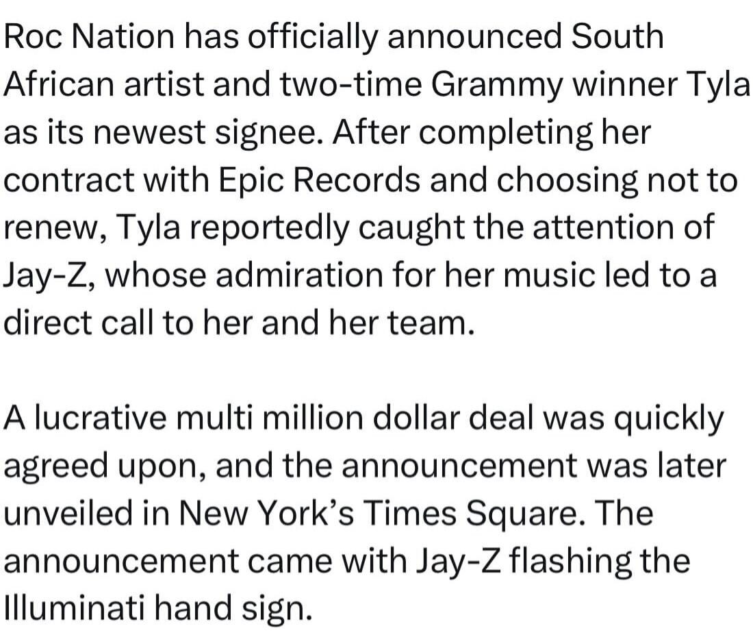 Tyla after signing the Tyla Roc Nation deal with Roc Nation.