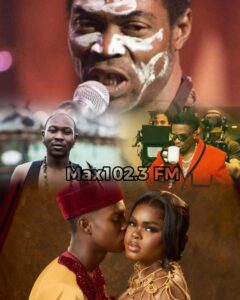 Seun Kuti reacts after an MC compares Wizkid to Fela during Peller and Jarvis' wedding celebration.