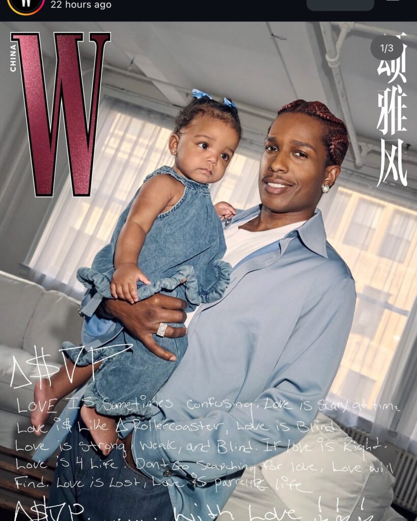 A$AP Rocky poses with daughter Rocki Irish Mayers for W Magazine China’s 2026 Love Issue